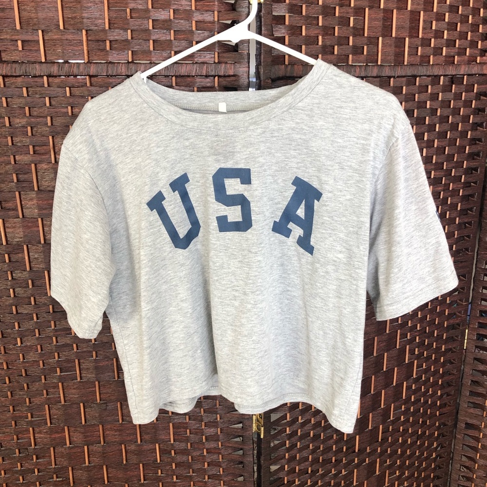 Grey USA Cropped Tee
